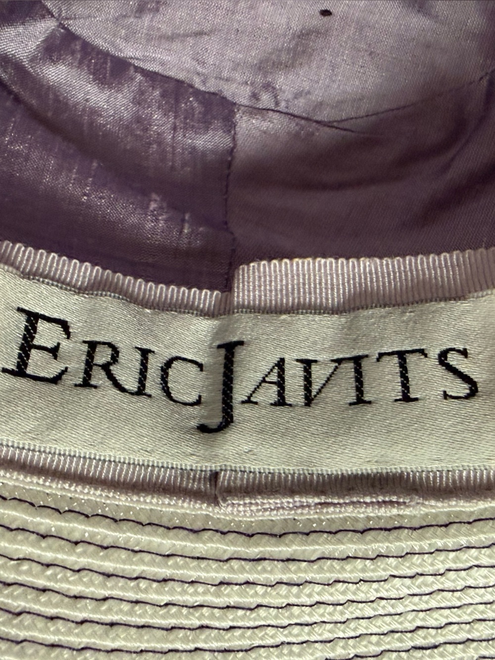 Vintage Eric Javits Wide-Brim Straw Sun Hat Lavender Rose Accent 18” - Picture 11 of 11